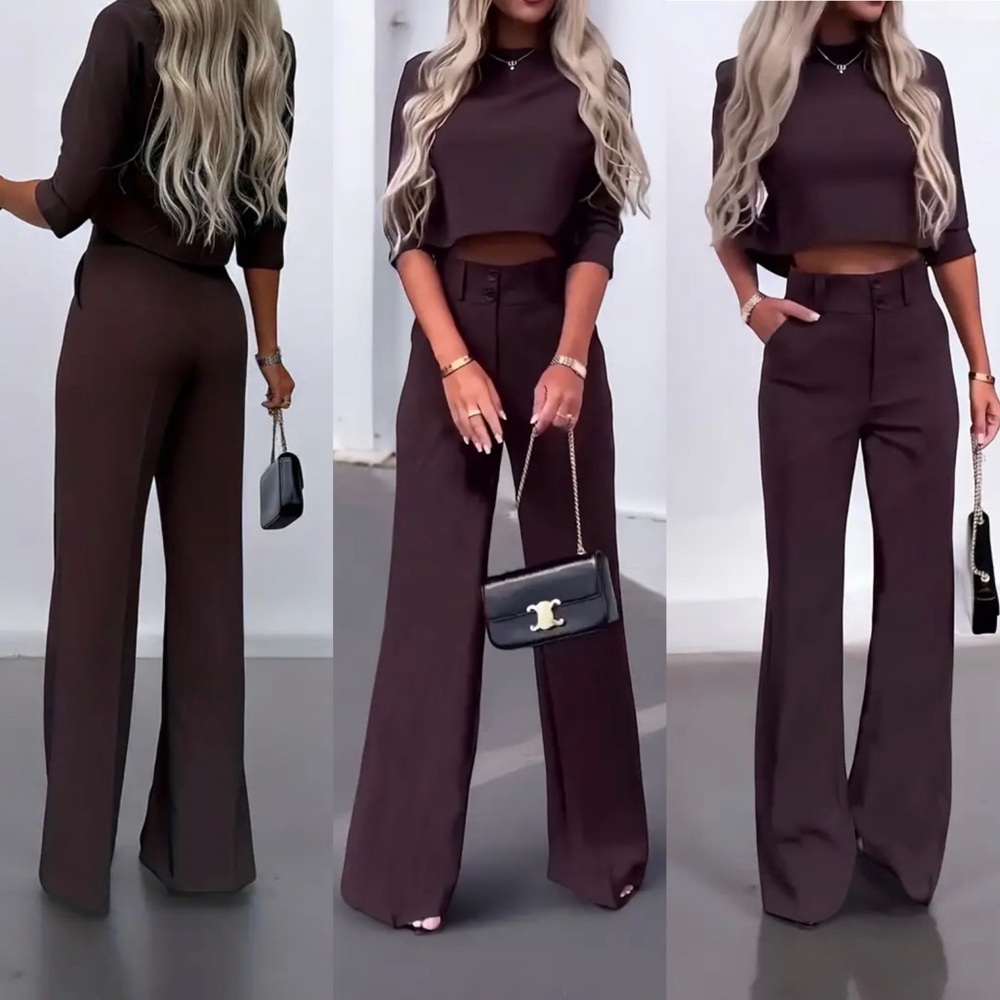 Adorable NWT boutique deep red High-waist, wide-leg 2-piece pant set! Size XS.
